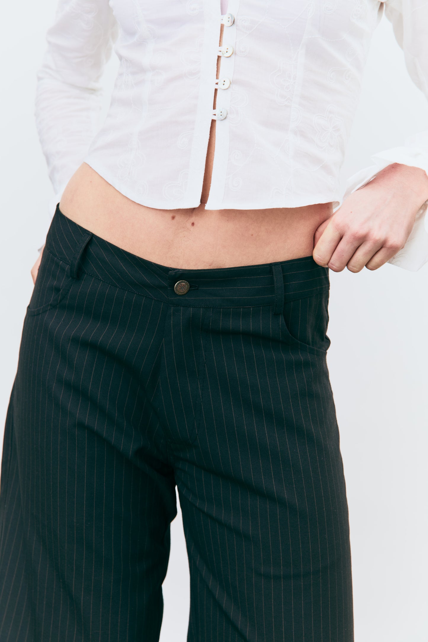 Unisex City Brown Pinstripe Trousers