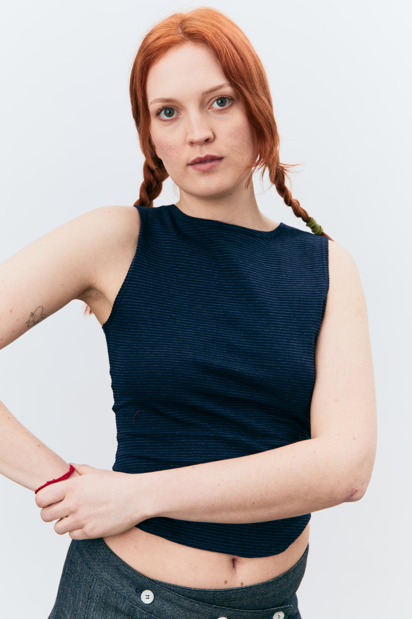Navy Striped Simple Tank