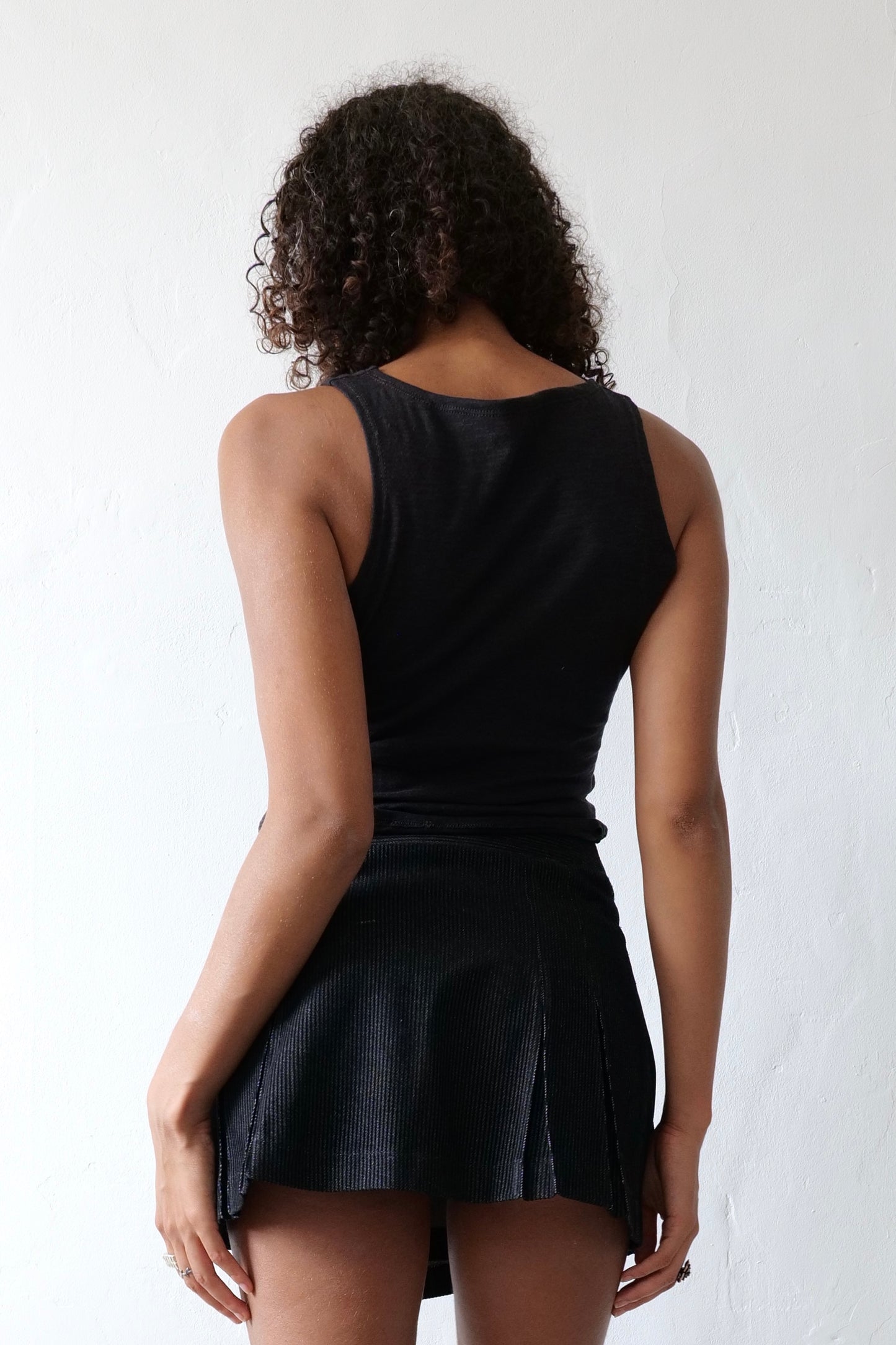 Vienna Black Pinstripe Pleated Mini Skirt