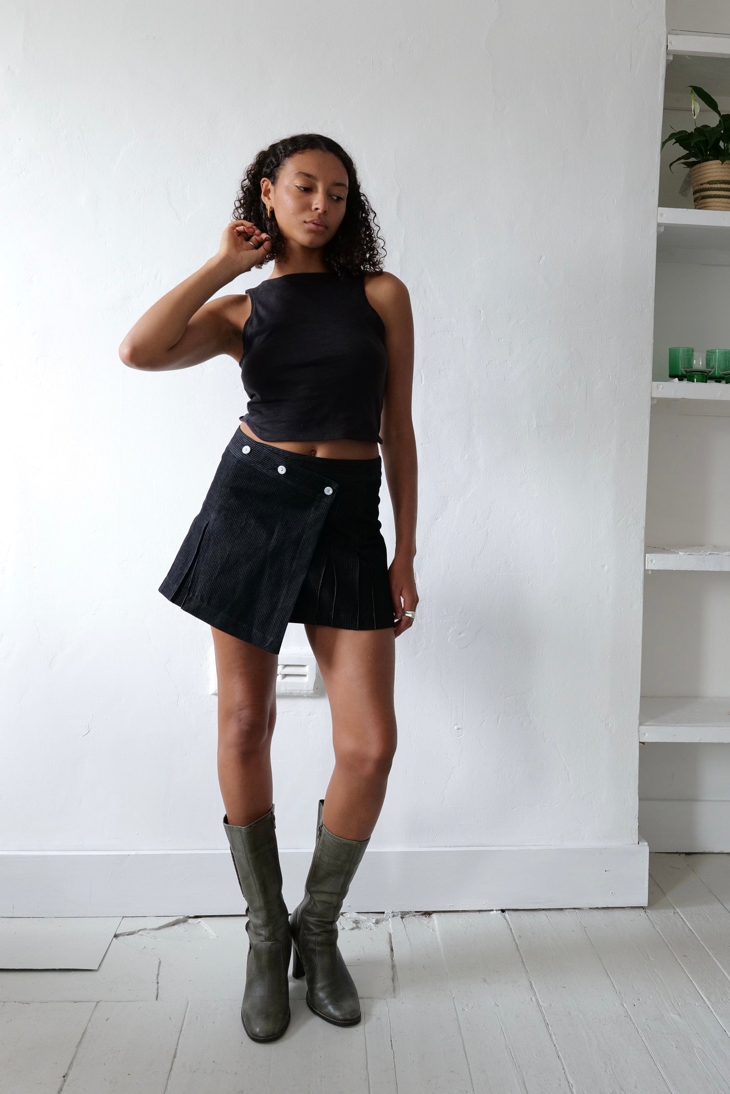 Vienna Black Pinstripe Pleated Mini Skirt