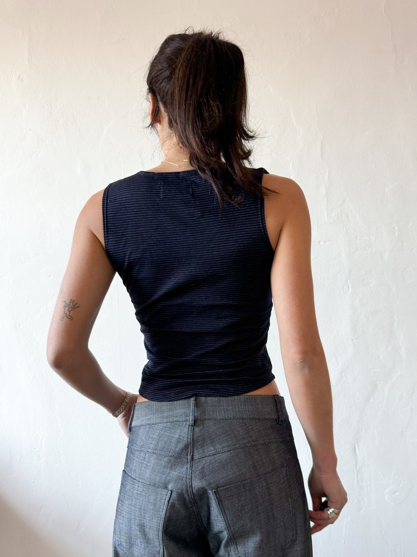 Navy Striped Simple Tank