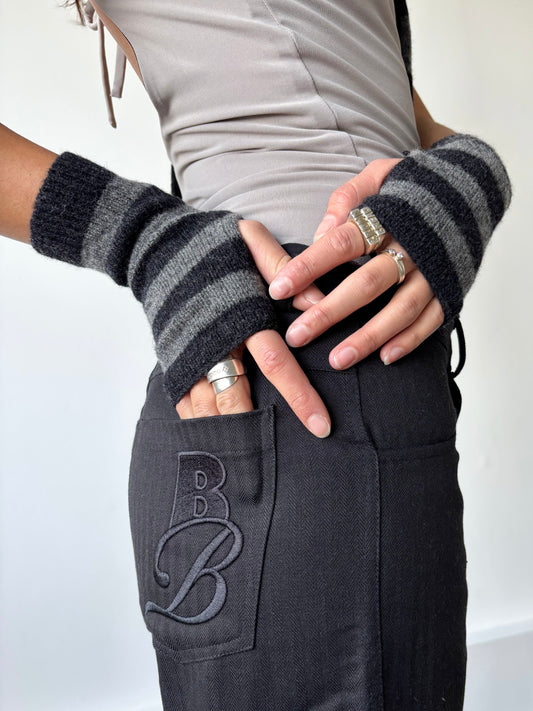 Charcoal & Cliff Striped Fingerless Golves