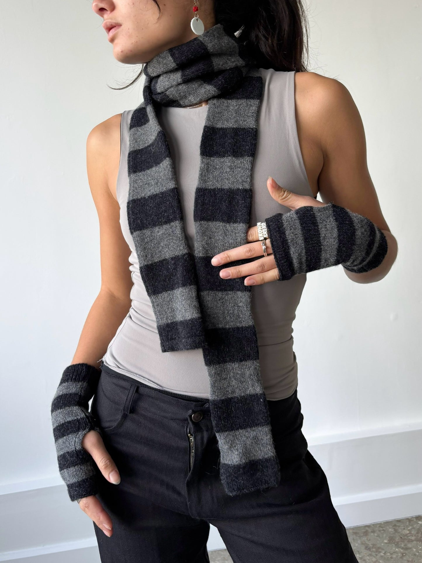 Charcoal & Cliff Striped Fingerless Golves