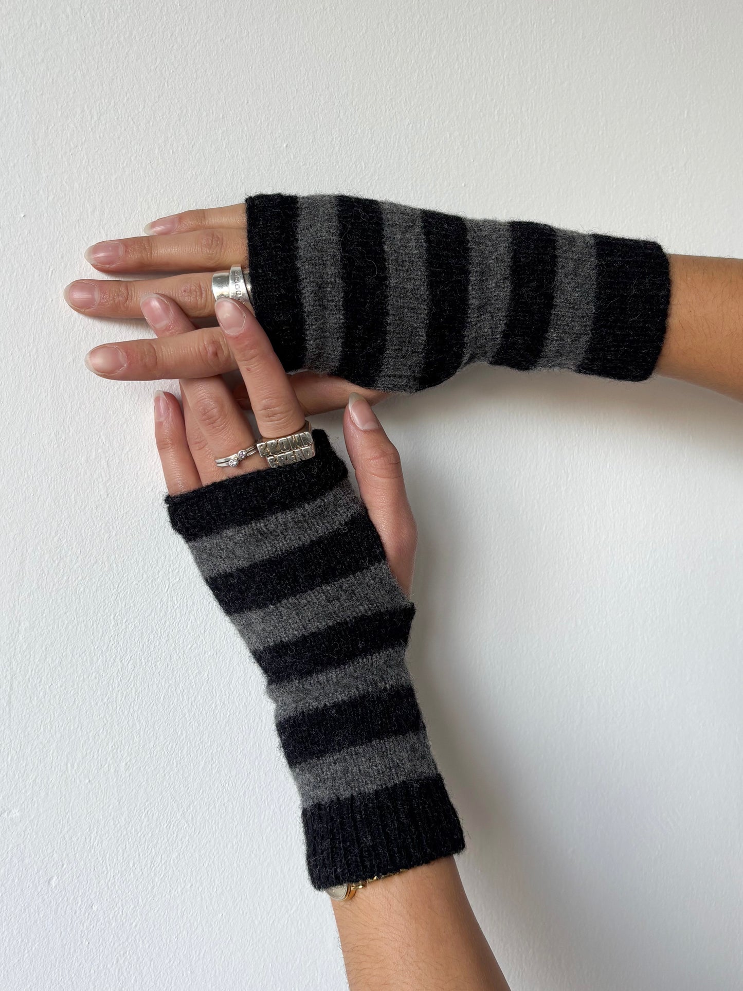 Charcoal & Cliff Striped Fingerless Golves