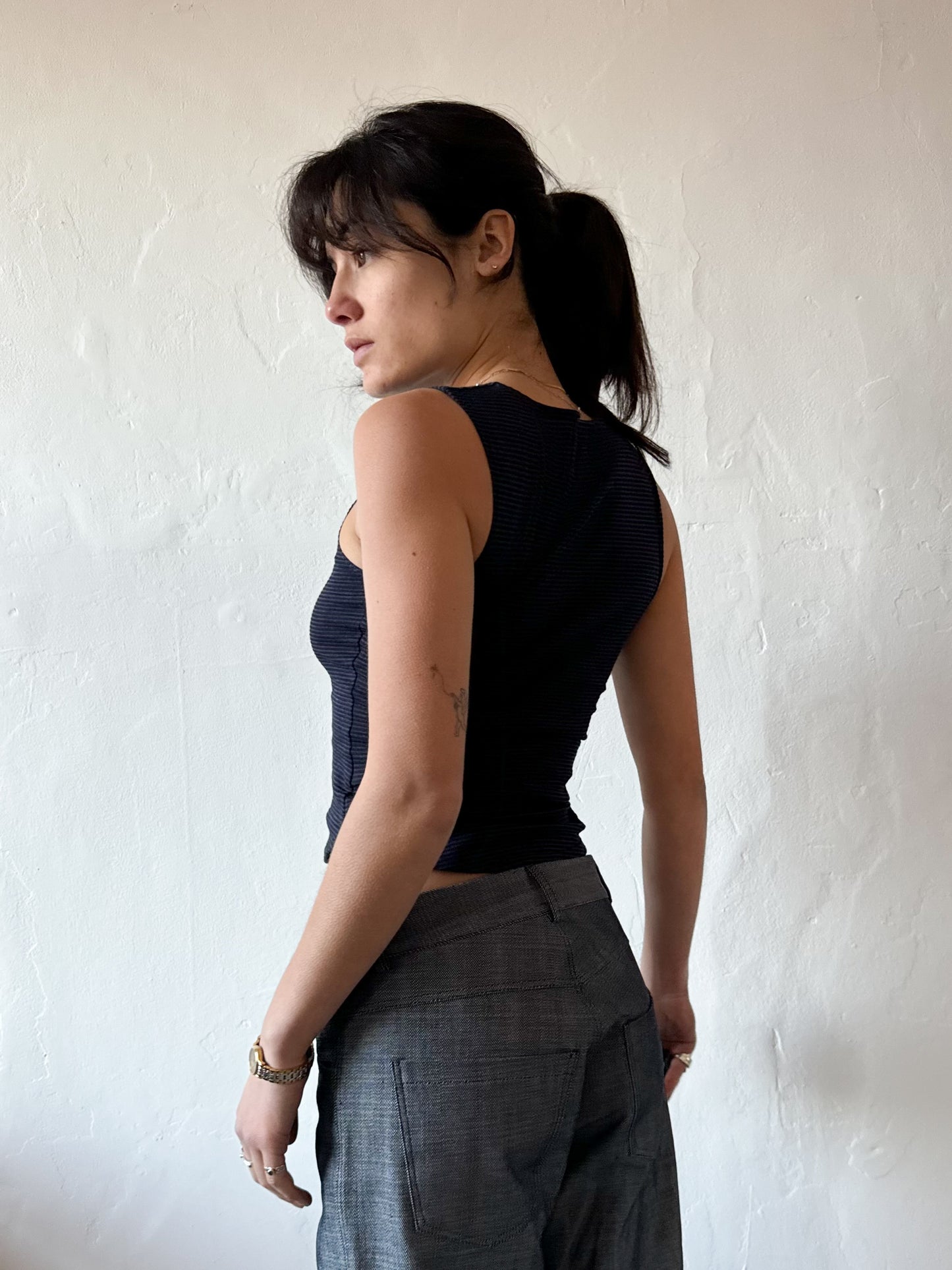 Navy Striped Simple Tank