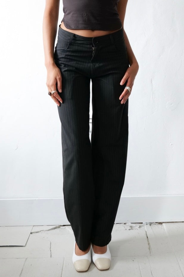 Unisex City Brown Pinstripe Trousers