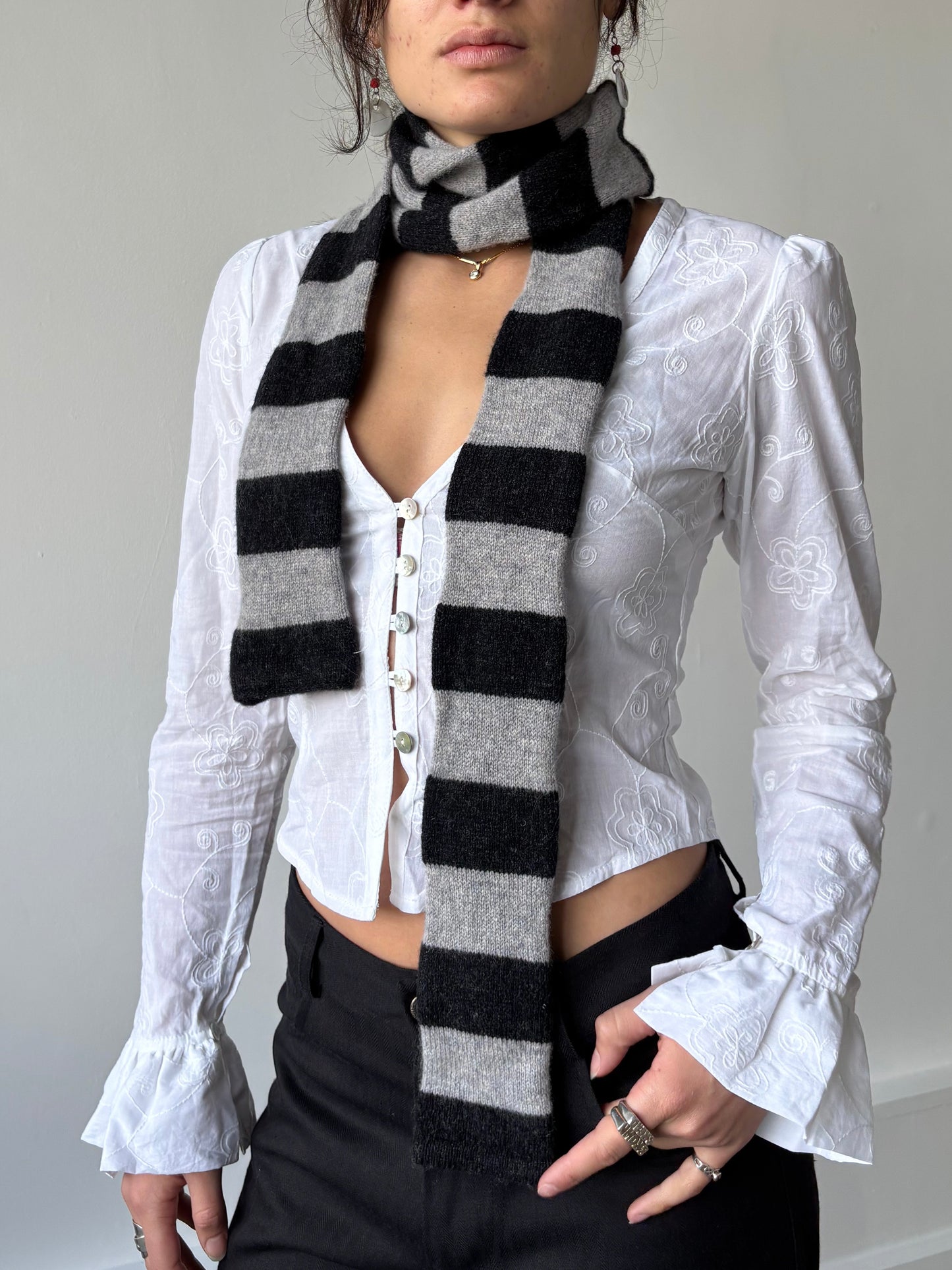 Charcoal & Light Grey Striped Scarf