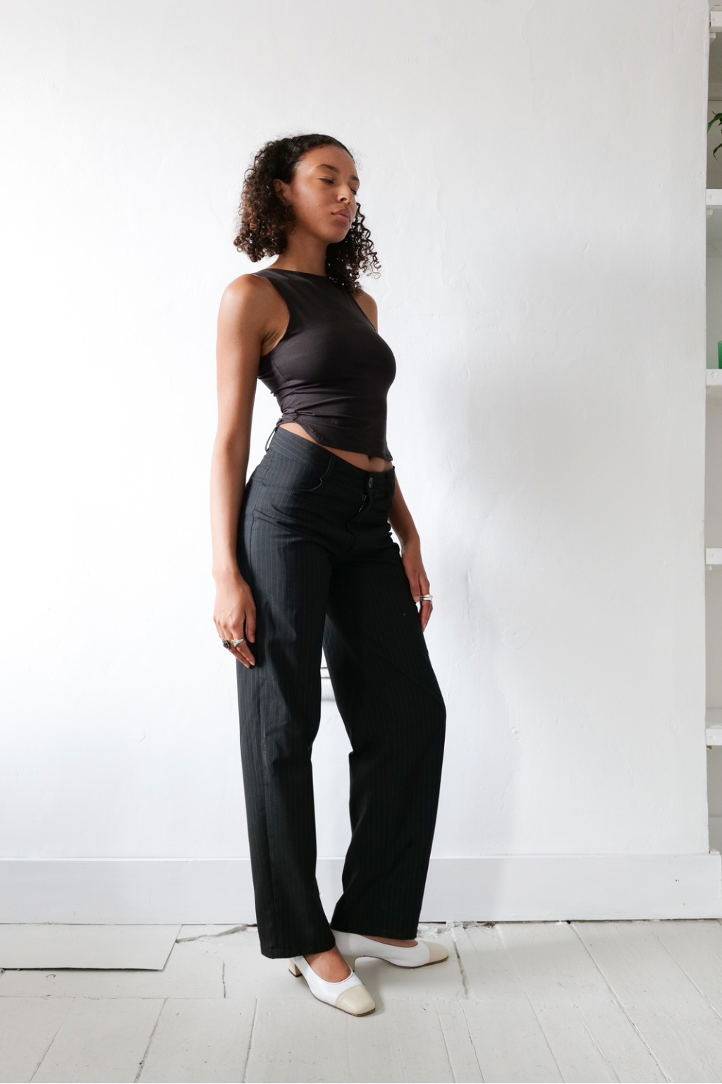 Unisex City Brown Pinstripe Trousers
